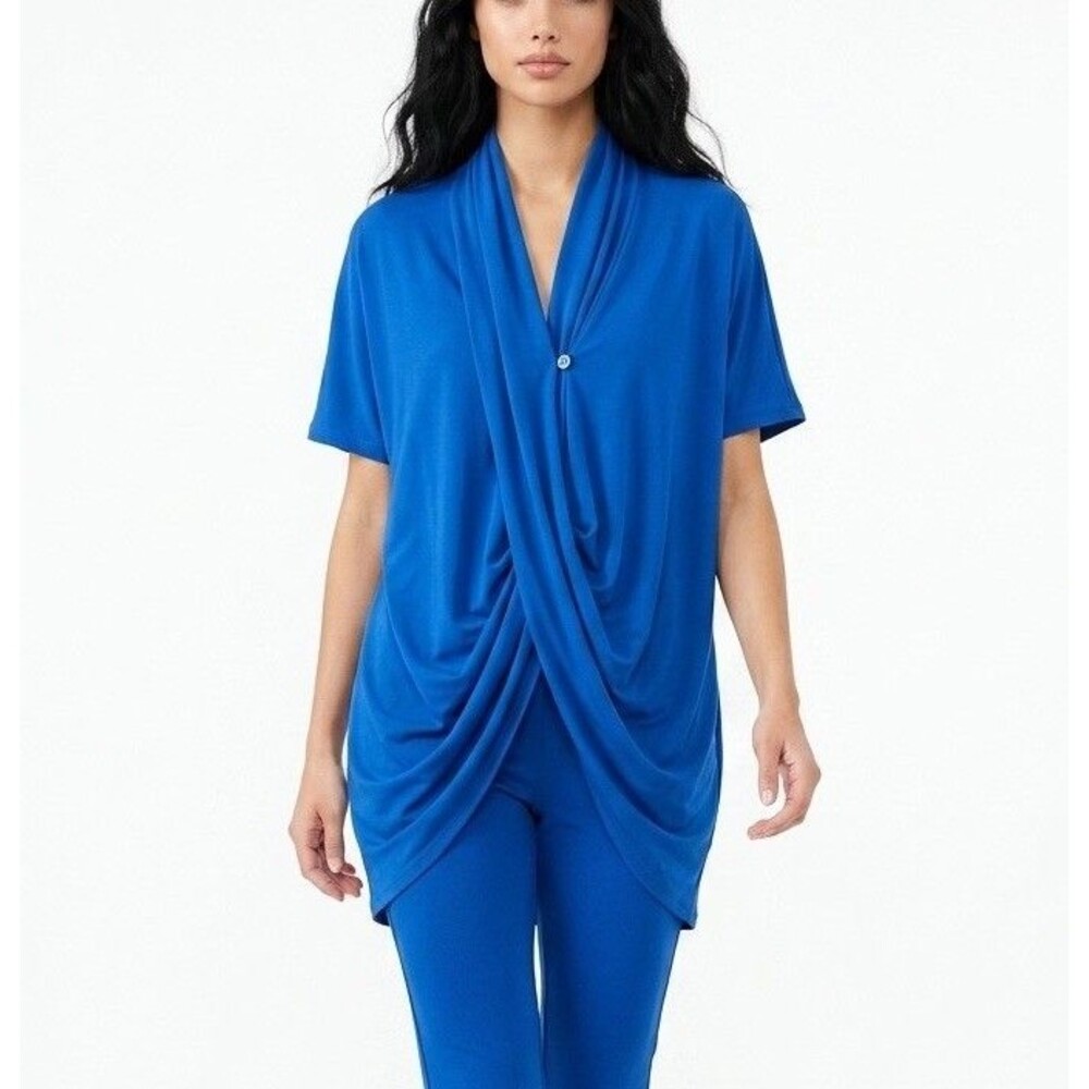 LYANER Women’s Blue Top Draped Blouse Size M